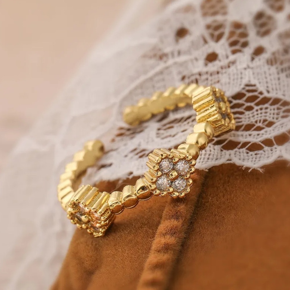 Clover Gold-Tone Floral Ring Adjustable